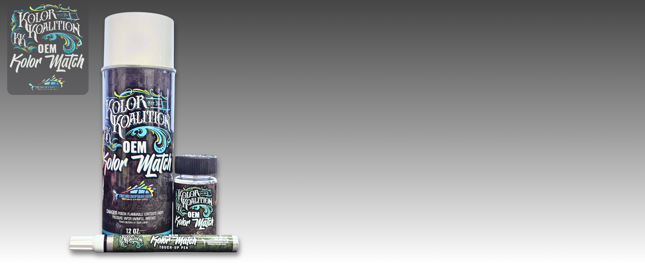 Color革命Denim Color Match spray can and small container on a gradient background