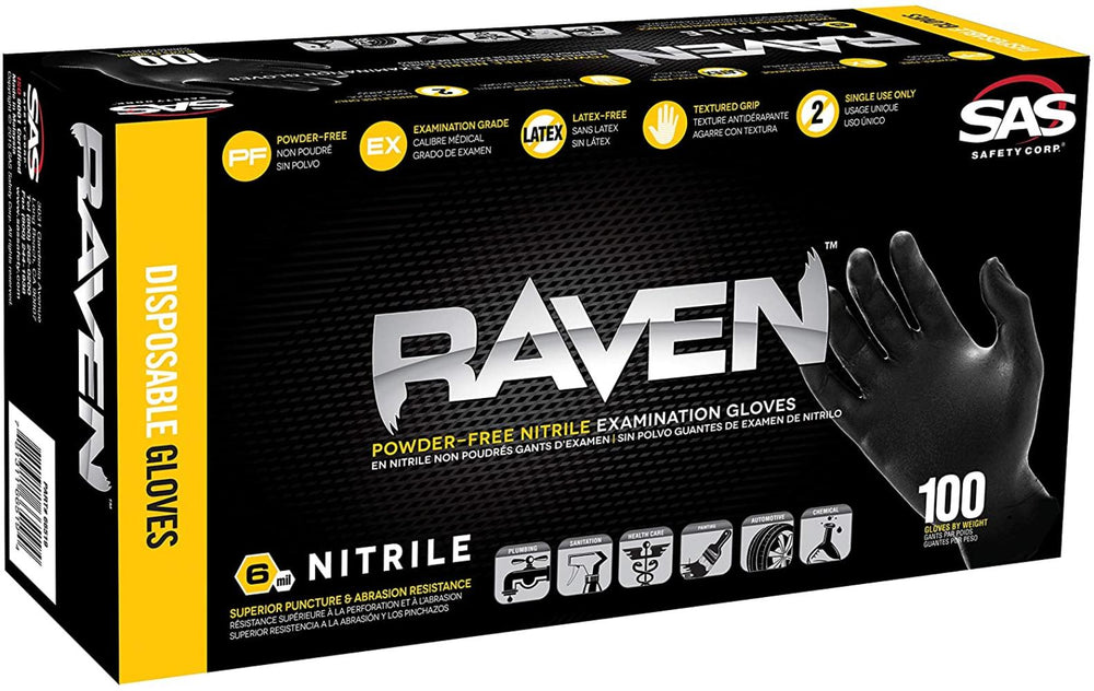 Raven Black Powder Free Nitrile Gloves - 100/Box